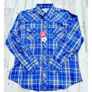 New Wrangler Rancher Shirts Pearl Snap Blue White Mens XL Beautiful